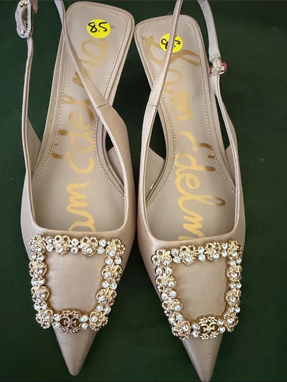 Sam Edelman Satin Pointed Slingback Flats with Crystal Buckle NWT size 8 - Picture 1 of 6